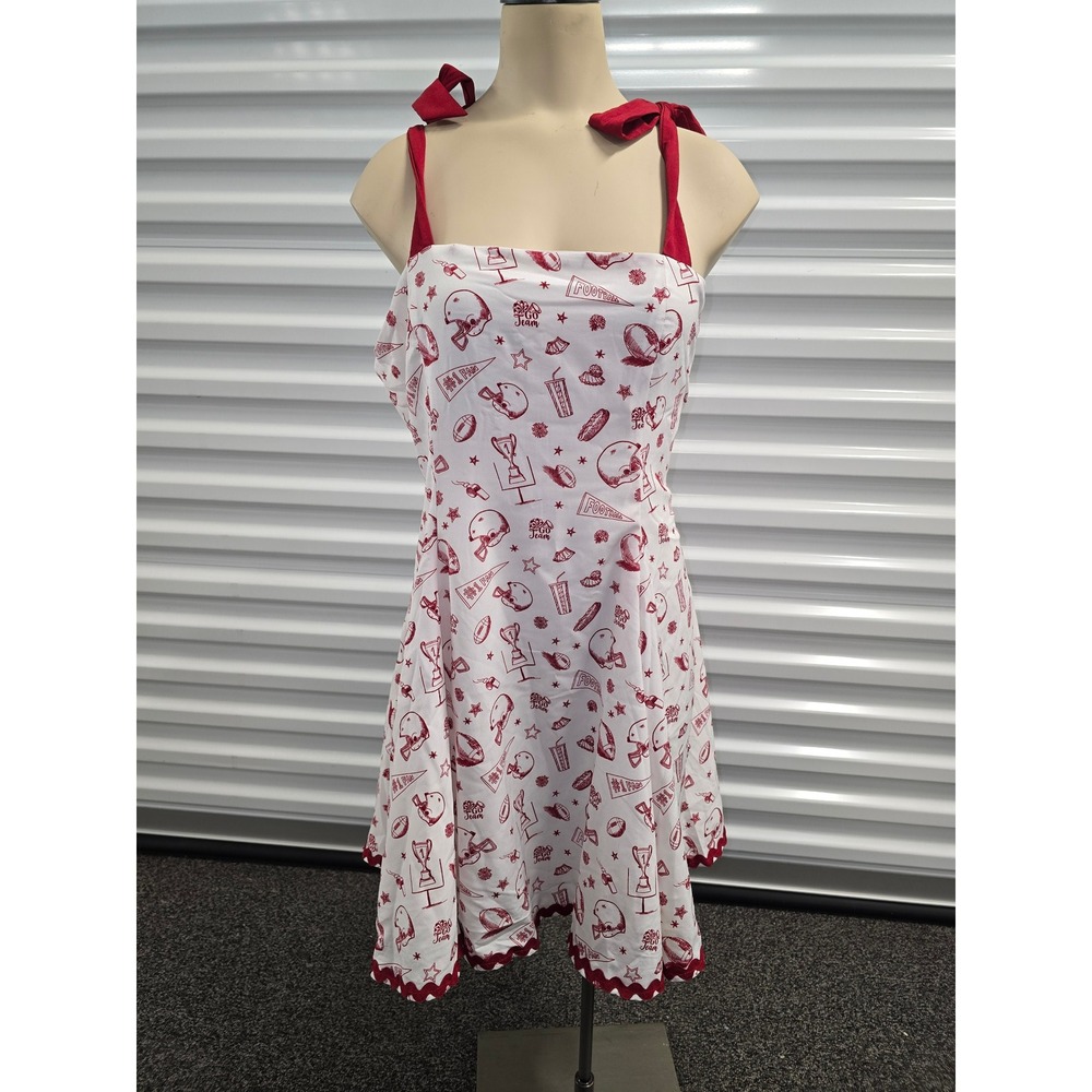 Francesca's Red White Football Print Tie Strap Fit & Flare Dress NEW
